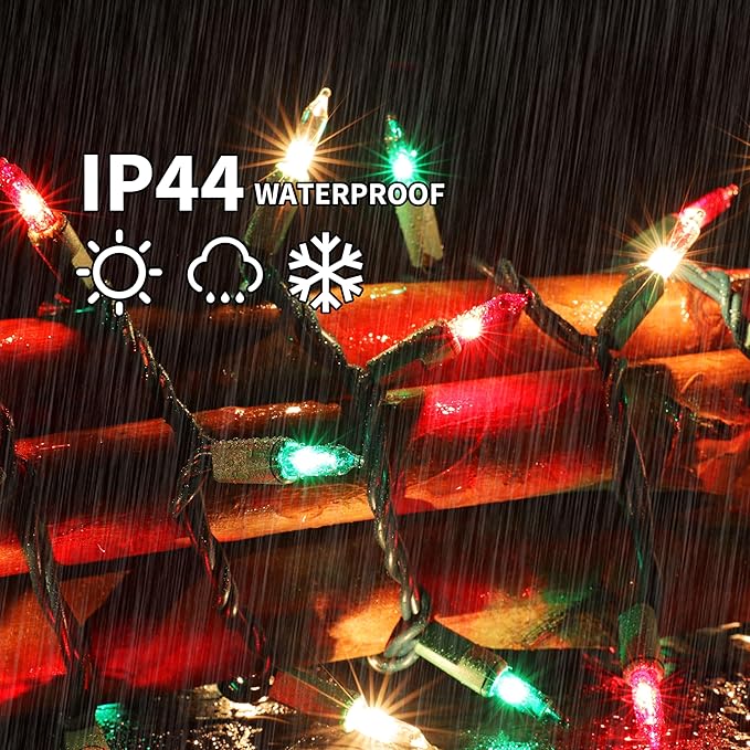 LAMPHOME Super-Bright Extendable Warm White Green red Christmas Lights Decoration 100Lights 19.6ft UL Certified Mini Bulb String Lights for Outdoor Christmas Tree Garden Patio Wedding Decor