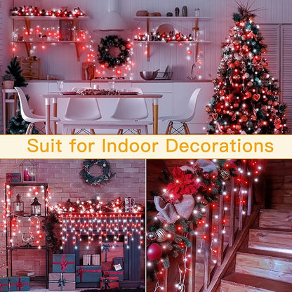 Ollny Icicle Lights for Outside 504LED 41FT, Red and White Christmas Light with Remote 8Modes Timers Waterproof, Plug in Connectable Hanging Lights for Outdoor Indoor House Roof Holiday