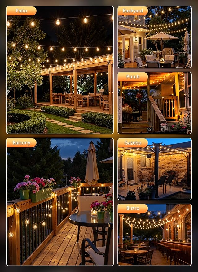 Brightown Outdoor String Lights, 55FT 25 G40 Bulbs Shatterproof Patio Lights, Waterproof Dimmable Hanging Connectable Globe LED Outdoor Lights for Backyard, Bistro, Porch, Deck, Balcony