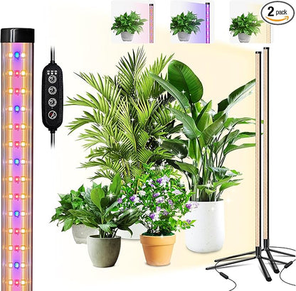 Standing Grow Light for Indoor Plants with Timer,42W Full Spectrum Vertical Grow Lights for Indoor Plants,4FT T8 243LED Plant Lights for Indoor Growing with On/Off Timer Function, 2 Pack