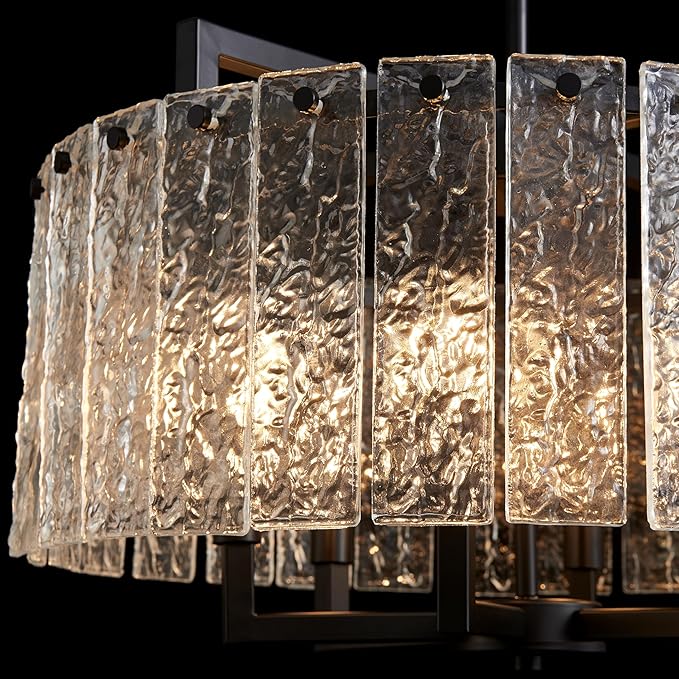 Shrine Lighting Crystal Chandeliers, Modern Luxury Style, Perfect Pendant Light Fixture for Living Space, D20'' × H4'', Adjustable 43'', 6 x E12 Sockets, Glass Shade & Black Finish Frame