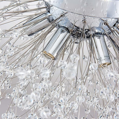 AGV LIGHTING CL023C Crystal Ceiling Light, Close to Ceiling Flushmount Light Fixture, Firework Design Dandelion Shape, 6-Lights, D18 x H10, Chrome Finish