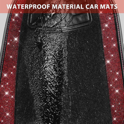 CAR PASS Bling Diamond Car Floor Mats, Shining Rhinestone Carpet Sparkly Glitter Crystal with Anti-Slip PVC Heel Pad Waterproof Universal Fit Automotive SUV,Sedan,Van,Cute Girl Women,4pcs Black Red