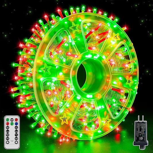 Guhope Christmas Lights 600 LED 98FT, Waterproof Outdoor String Lights with Remote and Timer, 8 Modes Dimmable Fairy Lights for Indoor Outdoor Wedding Party Holiday Decorations (Red and Green)