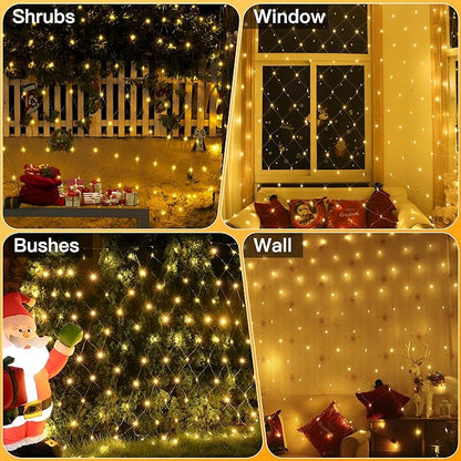 Ollny Net Lights Outdoor Mesh Light 10x7ft, 210LED Clear Wire Connectable Christmas Net Lights with 8 Modes, IP67 Waterproof Bush Light for Tree Wall Ceiling Outside Decorations, Warm White
