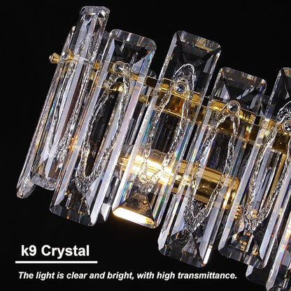 Modern Luxury Rectangular K9 Crystal Chandelier for Dining Room Living Room Kitchen Island Entryway Foyer L43 Easy Install Adjustable Hight 6-Light Ceiling Hanging Light Fixture Gold