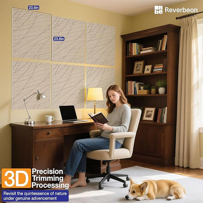 6 PCS Acoustic Panels, 23.6x23.6 Inch Sound Absorbing Panels, Decorative Acoustic Wall Panels for Recording and Home Studio, Office with Double-Sided Adhesive Tape