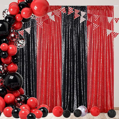 Poise3EHome Red Sequin Backdrop Curtain, 2 Panels 2Ft x 8Ft Glitter Photography Back Drop for Wedding Birthday Christmas Valentines Day Carnival Party Decorations