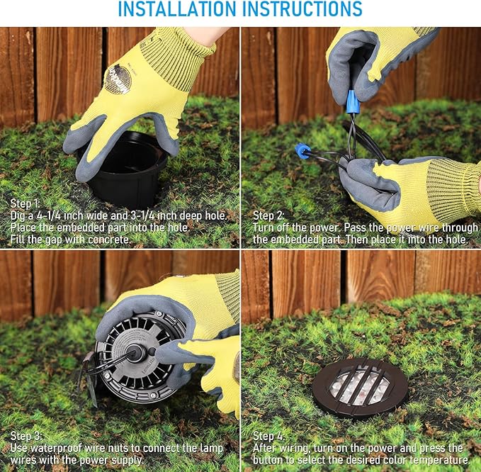 LEONLITE Dia. 4 Inch Well Lights Landscape LED In Ground, Grated Top, 5 Color Temperature Selectable, 12-24V AC/DC CRI90 Low Voltage Garden Landscaping, Black Aluminum Housing, Pack of 6