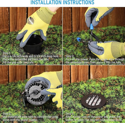 LEONLITE Dia. 4 Inch Well Lights Landscape LED In Ground, Grated Top, 5 Color Temperature Selectable, 12-24V AC/DC CRI90 Low Voltage Garden Landscaping, Black Aluminum Housing, Pack of 6