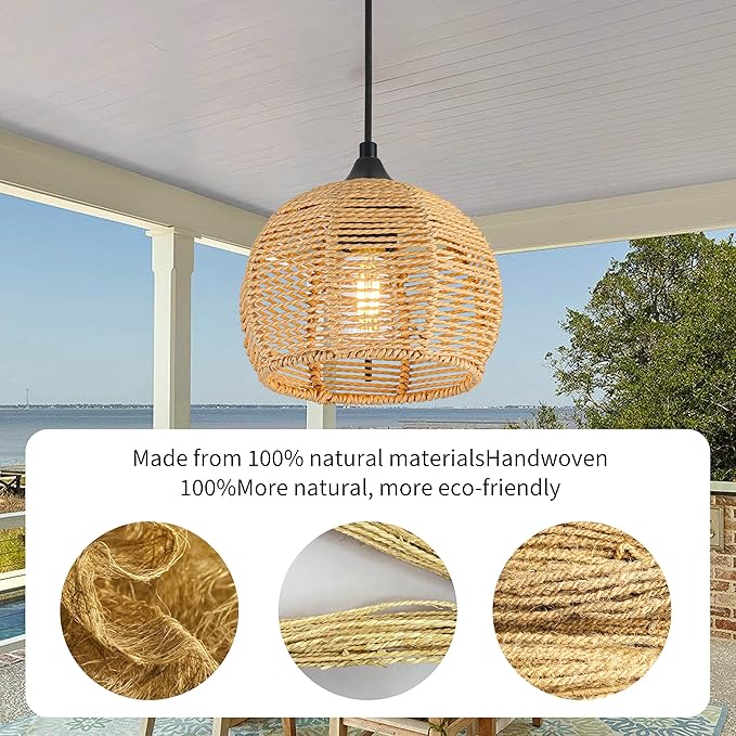 Wicker Pendant Lights Kitchen Island Natural Woven Pendant Light Boho Chandelier Fixture Dome Rustic Farmhouse Pendant Lights Rattan Light Fixture for Dining Room Kitchen Island