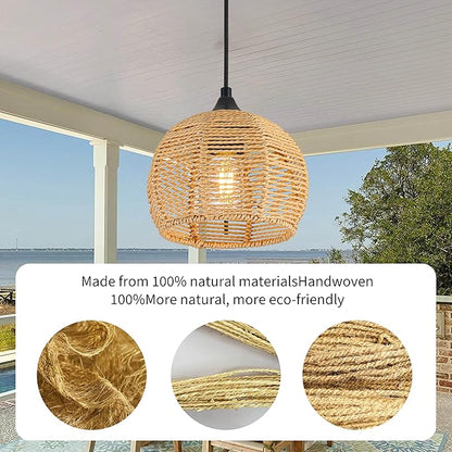 Wicker Pendant Lights Kitchen Island Natural Woven Pendant Light Boho Chandelier Fixture Dome Rustic Farmhouse Pendant Lights Rattan Light Fixture for Dining Room Kitchen Island