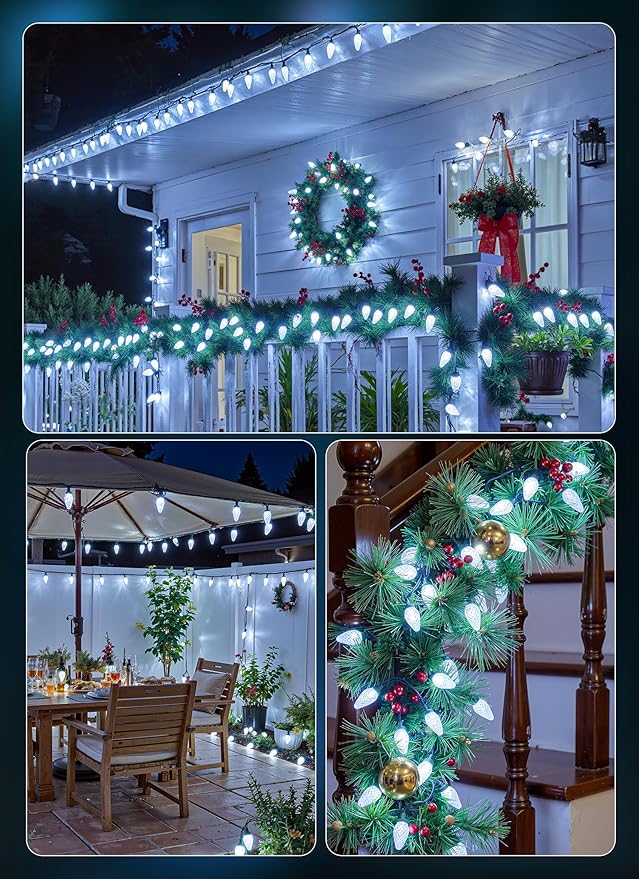 C9 LED Christmas Lights Outdoor, 72 FT 110 LED C9 String Lights, 8 Modes & Timer Connectable Waterproof for Christmas Tree Light Indoor Outdoor Roofline Patio Garden Yard Xmas Decoration, White 2 Pack