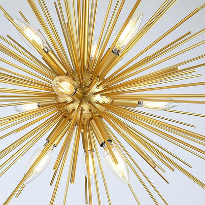 Untrammelife 33in Modern Gold Sputnik Chandelier, 9-Light Starburst Pendant Light Fixture, Mid-Century Firework Ceiling Fixture for Entryway, Dining Room, Living Room, Bedroom, Kitchen