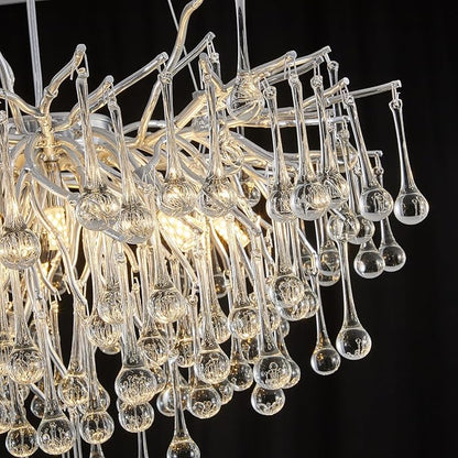 Modern Crystal Raindrop Chandelier, Silver Round Art Deco Tree Branch Lighting Fixture for Dining Room Living Room Foyer 13 Lights D31.5''