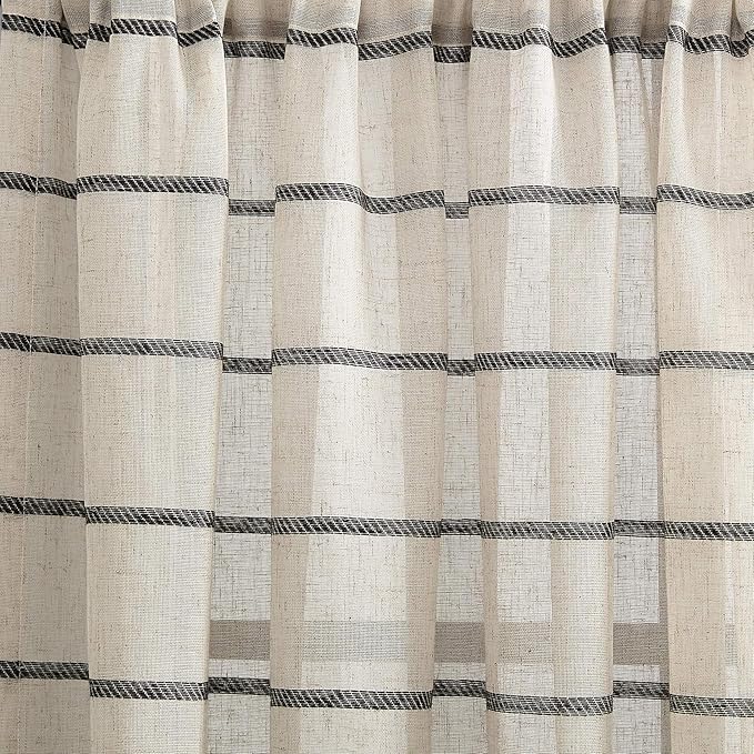Clean Window Twill Stripe Anti-Dust Allergy/Pet Friendly Anti-Dust Sheer Cafe Curtain, 52" x 24, Black/Linen