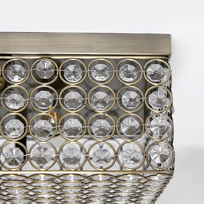 Elegant Designs FM1004-ABS Elipse Crystal 12 Inch Modern Metal 2 Light Squared Ceiling Flush Mount Fixture, Antique Brass