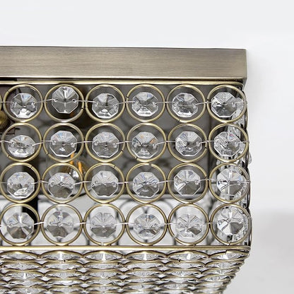 Elegant Designs FM1004-ABS Elipse Crystal 12 Inch Modern Metal 2 Light Squared Ceiling Flush Mount Fixture, Antique Brass
