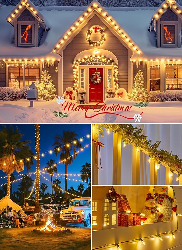 Vintage C9 LED Christmas Lights Outdoor, 200 Feet C9 String Lights with 100 Shatterproof C9 Bulbs, Waterproof Connectable Christmas Tree Lights for Outside Roofline Patio Xmas Decorations, Warm White