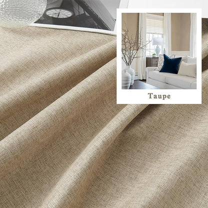 DUALIFE Taupe Linen Curtain 84 Inches Long for Bedroom/Living Room Thermal Insulated Sun Block Out Back Tab and Rod Pocket Dining Room Curtains Drapes 2 Panels - Taupe Tan,W50 x L84