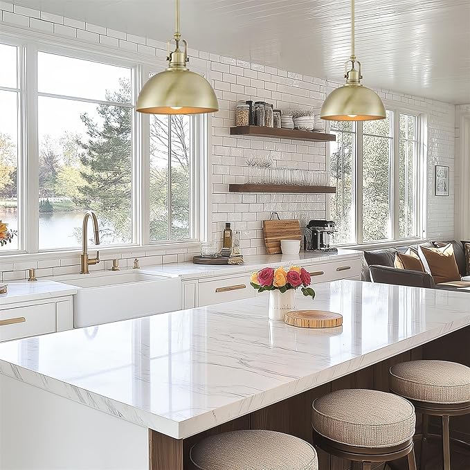 Kira Home Belle 9" Modern Industrial Pendant Light with Dome Shade, Petit Retro Metal Hanging Light, Brushed Brass Finish