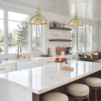 Kira Home Belle 9" Modern Industrial Pendant Light with Dome Shade, Petit Retro Metal Hanging Light, Brushed Brass Finish