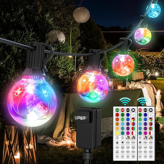 LED Outdoor String Lights, 30FT Connectable G40 Patio Light Outdoor Waterproof with 30 LED Bulbs, RGB Color Changing Cafe Decorative Lights with Remote for Outside Camping Gazebo Party Balcony Decor
