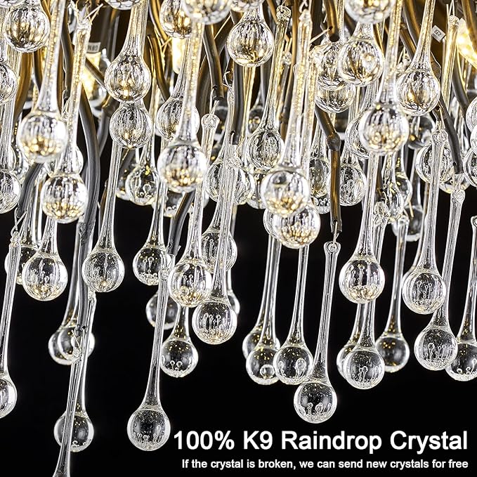 Black Crystal Chandelier for Dining Room,L47.24in Rectangular Modern Chandeliers Raindrop Lights,Tree Branch Chandelier Light Fixture for Kitchen Island,Entryway 13-Light