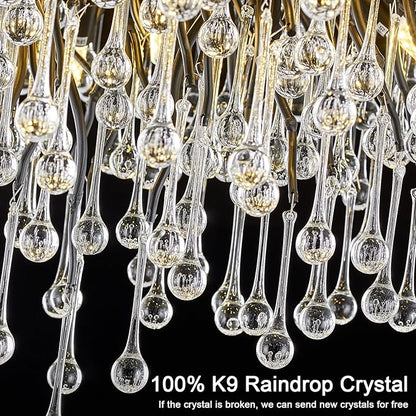 Black Crystal Chandelier for Dining Room,L47.24in Rectangular Modern Chandeliers Raindrop Lights,Tree Branch Chandelier Light Fixture for Kitchen Island,Entryway 13-Light