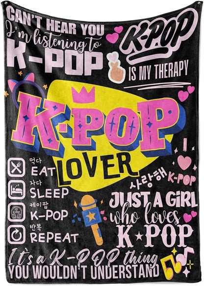 Huglanket Kpop Gifts for Teen Girl K Pop Lovers, Kpop Merch Stuff Blanket for Women for Birthday, Christmas, Violet, 50"x 65"