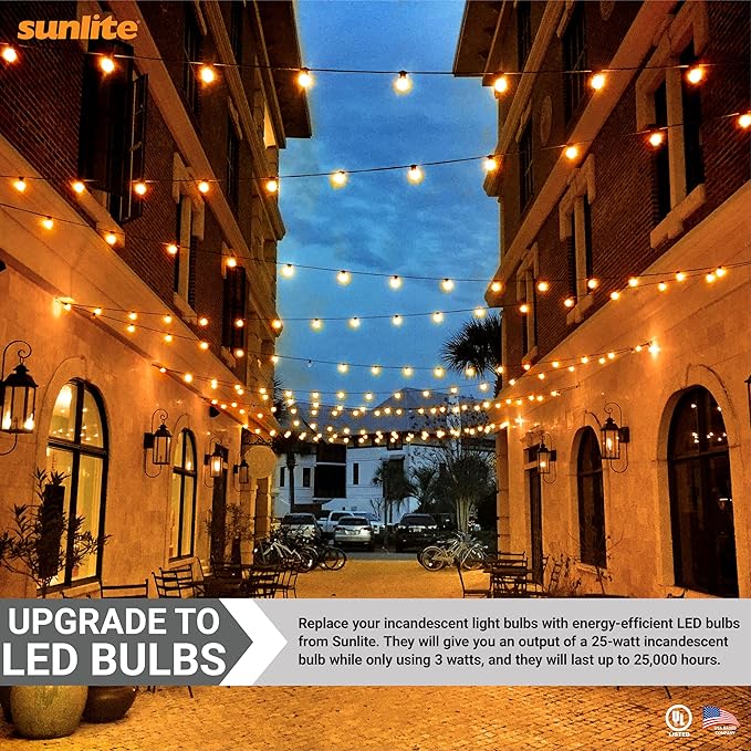 Sunlite 80149 LED A19 Colored Light Bulb, 3 Watts (25w Equivalent), E26 Medium Base, Non-Dimmable, UL Listed, Party Decoration, Holiday Lighting, 1 Count, Amber