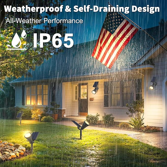 8 Pack Solar Lights Outdoor Waterproof IP65,3000K Super Bright LED,2 Lighting Modes, Solar Powered Yard Garden Solar Spot Lights for Flag Landscape Auto On/Off