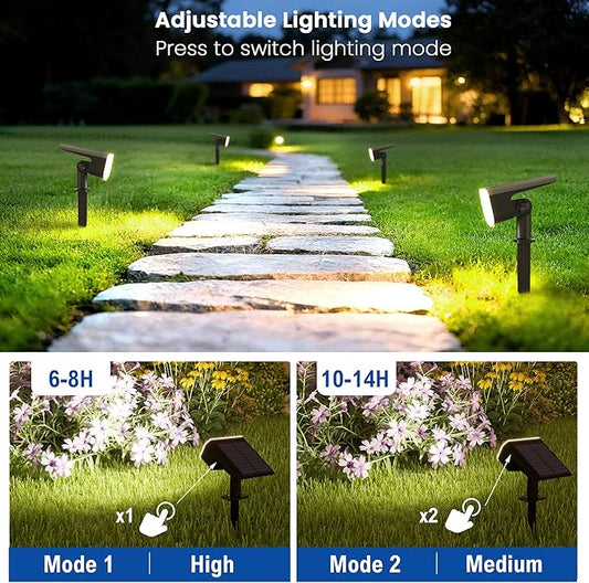 Solar Lights Outdoor Waterproof IP65, Super Bright LED, 6500K 2 Lighting Modes, Solar Powered Yard Garden Solar Spot Lights for Outside Landscape Auto On/Off -2 Pack