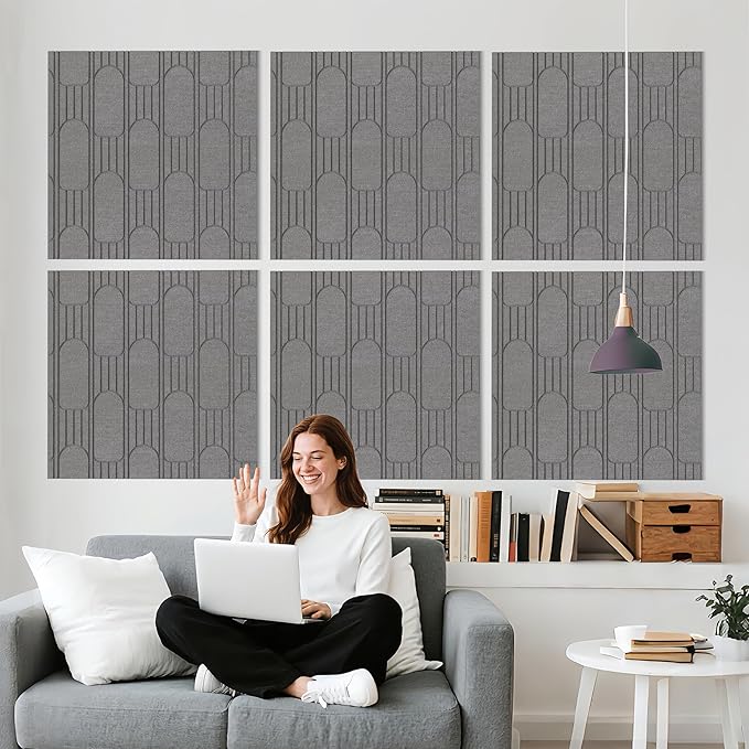 6 PCS Acoustic Panels, 23.6x23.6 Inch Sound Absorbing Panels, Decorative Acoustic Wall Panels for Recording and Home Studio, Office with Double-Sided Adhesive Tape
