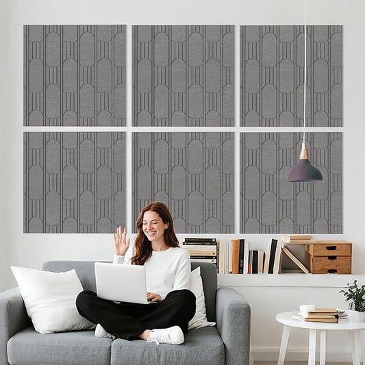 6 PCS Acoustic Panels, 23.6x23.6 Inch Sound Absorbing Panels, Decorative Acoustic Wall Panels for Recording and Home Studio, Office with Double-Sided Adhesive Tape