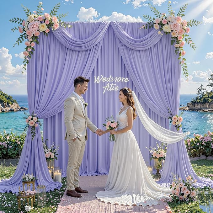 10 ft x 10 ft Wrinkle Free Lavender Backdrop Curtain for Parties, Polyester Light Purple Photo Backdrop Drapes 2 Panels 5x10ft for Baby Shower Photoshoot Wedding Birthday Party Photography Curtains