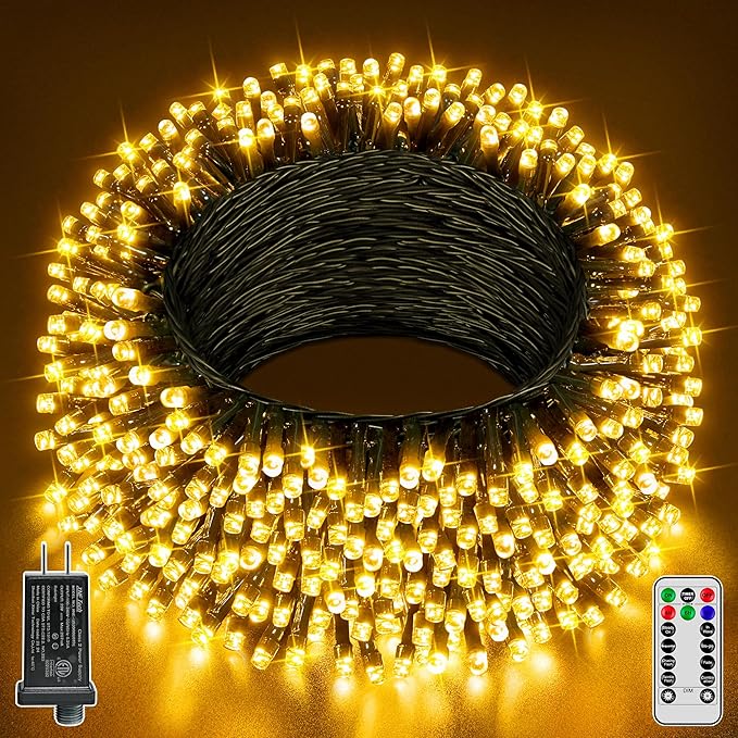 Guhope Christmas Lights 66FT 200 LED, Christmas Tree Light with 8 Lighting Modes, Outdoor Waterproof String Lights with Remote and Timer, Fairy Light for Holiday Decor (Warm White)