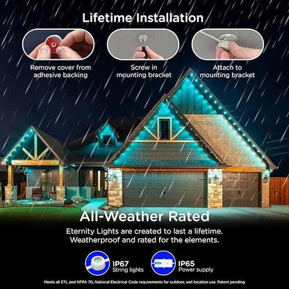 Enbrighten Eternity Permanent Outdoor Lights, 100ft with 72 RGBWIC LED Lights, App‑Controlled, Cuttable, Christmas, Accent & Year‑Round Eave Lighting, Works with Alexa & Google Home, 81103