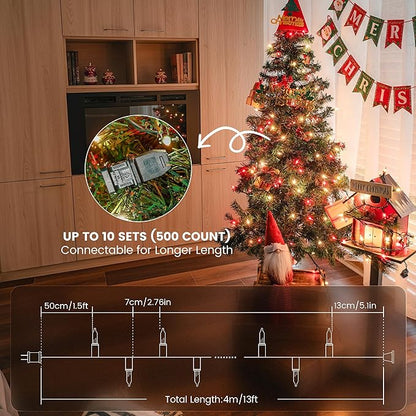 YOUNGAR Clear Christmas Lights Outdoor, 13FT Red&Clear Approved Christmas Tree Lights with Green Wire, Incandescent Mini Light Plug in Indoor Outdoor Tree Patio Garden Xmas Decor,Red Clear,50 Count