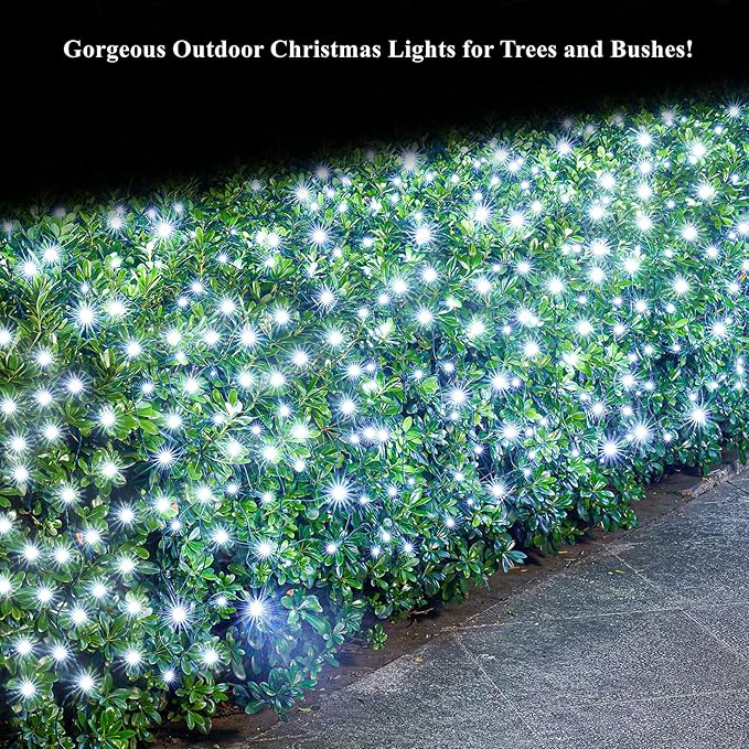 Dirnun Led Christmas Net Lights White Outdoor Christmas Lights 160LED 5ftx7ft, Waterproof Outdoor Indoor Fairy Mesh Net Light for Xmas Party, Yard, Patio, Trees, Shrubs, Bushes Decorations