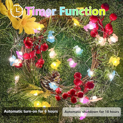 EXF Easter Decorations Bunny Pastel Fairy Lights, Battery Operated with Remote & 8 Modes & Timer, Waterproof Easter String Lights for Indoor Spring Themed Party Decor (Multi Color)