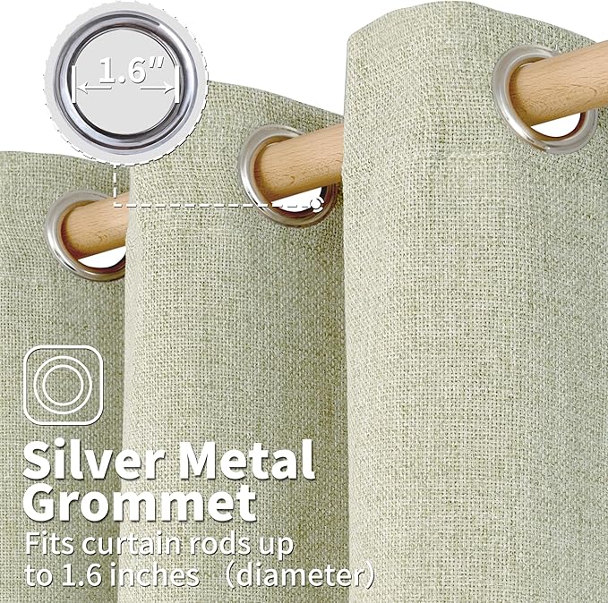 BGment Sage Green Linen Curtains 95 Inch Long for Living Room - Burlap Textured Light Filtering Window Treatments Grommet Sheer Drapes for Farmhouse, 2 Panels, 52 X 95 Inch