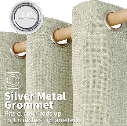 BGment Sage Green Linen Curtains 95 Inch Long for Living Room - Burlap Textured Light Filtering Window Treatments Grommet Sheer Drapes for Farmhouse, 2 Panels, 52 X 95 Inch