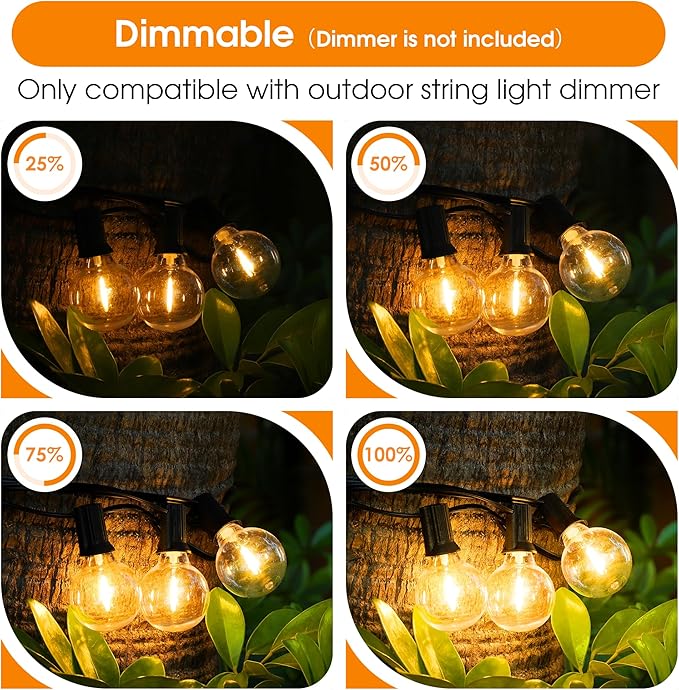 Mlambert G40 LED Replacement Light Bulbs for String Lights, Dimmable E12 Base Shatterproof Bulbs, 1W Equal to 5W, Amber Warm 2200K, 50Pack, Not Solar