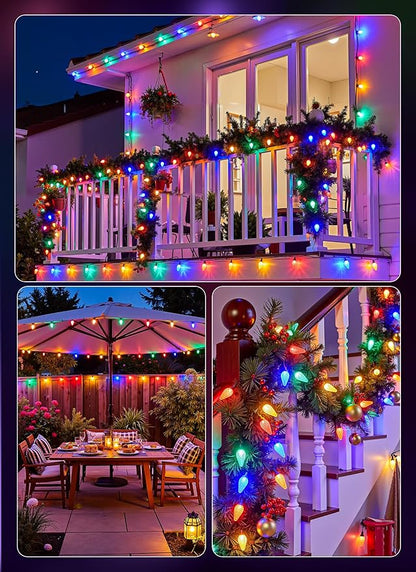 C9 Outdoor Christmas Lights, 72 FT 110 LED C9 String Lights, 8 Modes & Timer Connectable Waterproof for Christmas Tree light Indoor Outdoor Roofline Patio Outside Yard Xmas Decor, Multicolor 2 Pack