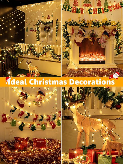 BrightChristmas 300 LED 98 FT Christmas Lights, Waterproof Outdoor String Lights with Remote and Timer, Christmas Tree Lights with 8 Modes Dimmable, Fairy Lights for Holiday Decor (Warm White)