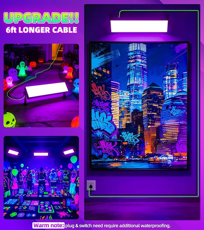 120W Black Light, IP66 Blacklight with Plug+Switch+6ft Cord, Waterproof Blacklight with 100 LED, Black Light for Glow Party Halloween Decor Fluorescent Poster Body Paint Game Outdoor Indoor, 1 Pack
