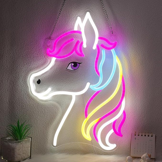 OkiyiD Dreamy Horse Neon Sign, Aesthetic Wall Decor for Girls Bedroom, Living Room, Vanity, USB Powered LED Light with Hanging Kit, Unique Magical Gift for Her