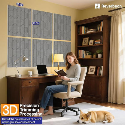 6 PCS Acoustic Panels, 23.6x23.6 Inch Sound Absorbing Panels, Decorative Acoustic Wall Panels for Recording and Home Studio, Office with Double-Sided Adhesive Tape