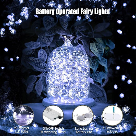 6 Pack Fairy Lights Battery Operated Mini String Lights with Timer 2PCS Remote 6.5ft 20LED Cool White Firefly Lights Waterproof Silver Wire Twinkle Lights DIY Mason Jar Wedding Party Christmas Decor